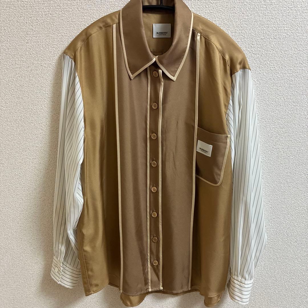 BURBERRY 長袖シルクシャツ ベージュ/ホワイト　ユニセックス