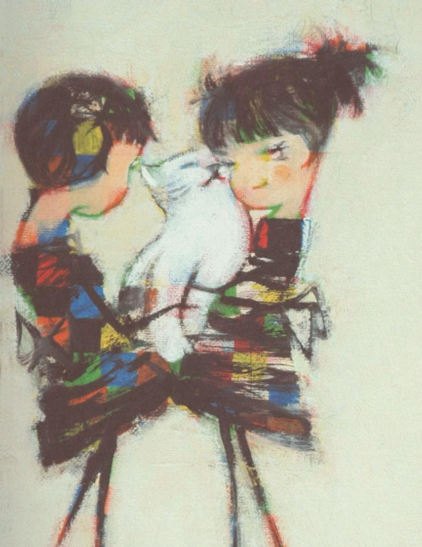 油絵 菅家令子 絵 絵画 インテリア F4-072619 可愛い子猫と女の子 油絵 菅家令子 絵 絵画 インテリアuF6-070919 夕陽(朝陽)と猫の親子