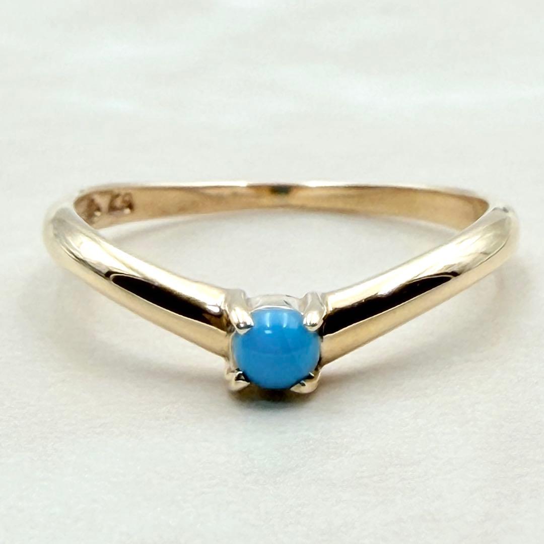 未使用　ターコイズ　K9 リング　ピンキーリング　イエローゴールド　4号　希少品