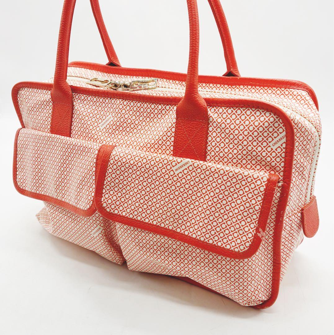 美品✨GHERARDINI ゲラルディーニ トート ソフティ 総柄 オレンジ×白