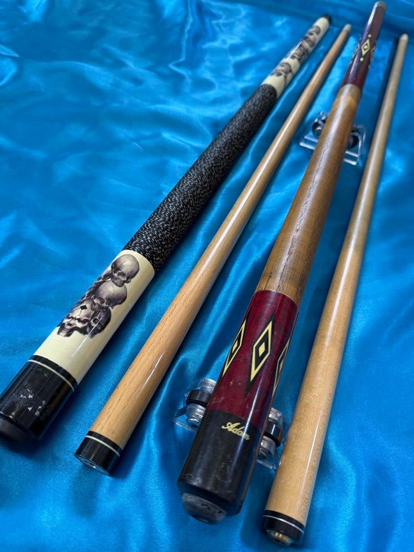 Adamアダム ビリヤードキュー ドクロ柄付き 2本セット 中古