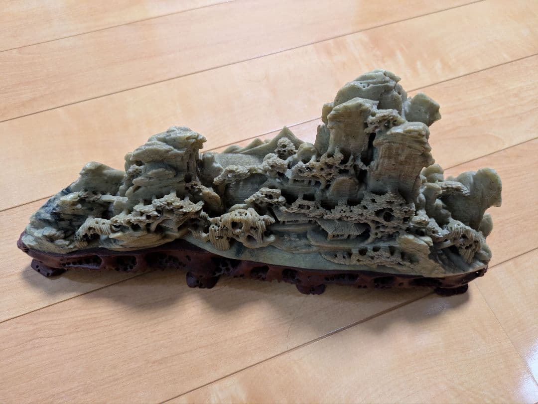 中国美術 玉石 楼閣山水 置物