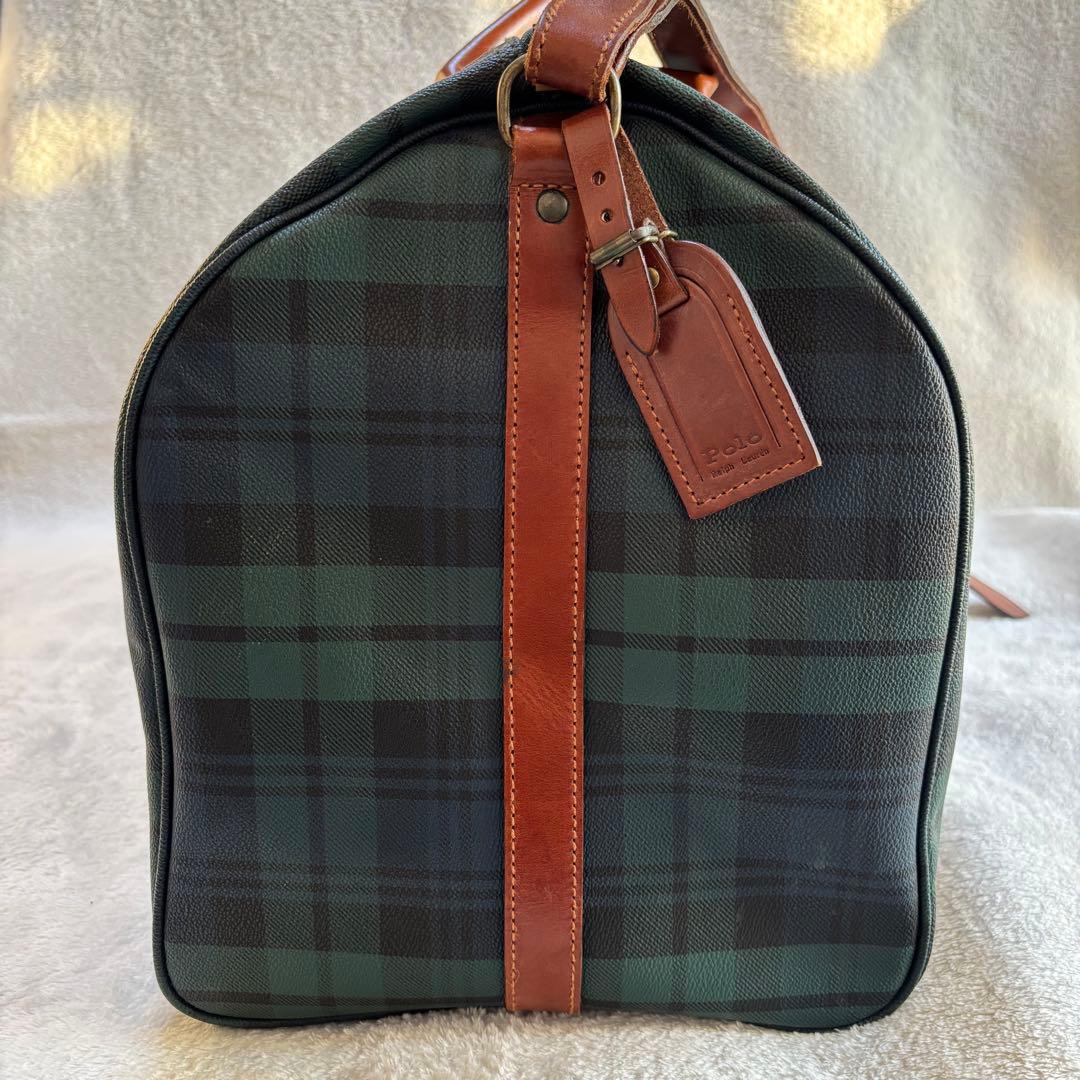 ポロラルフローレン ボストンバッグ 2WAY PVCレザー グリーン チェック