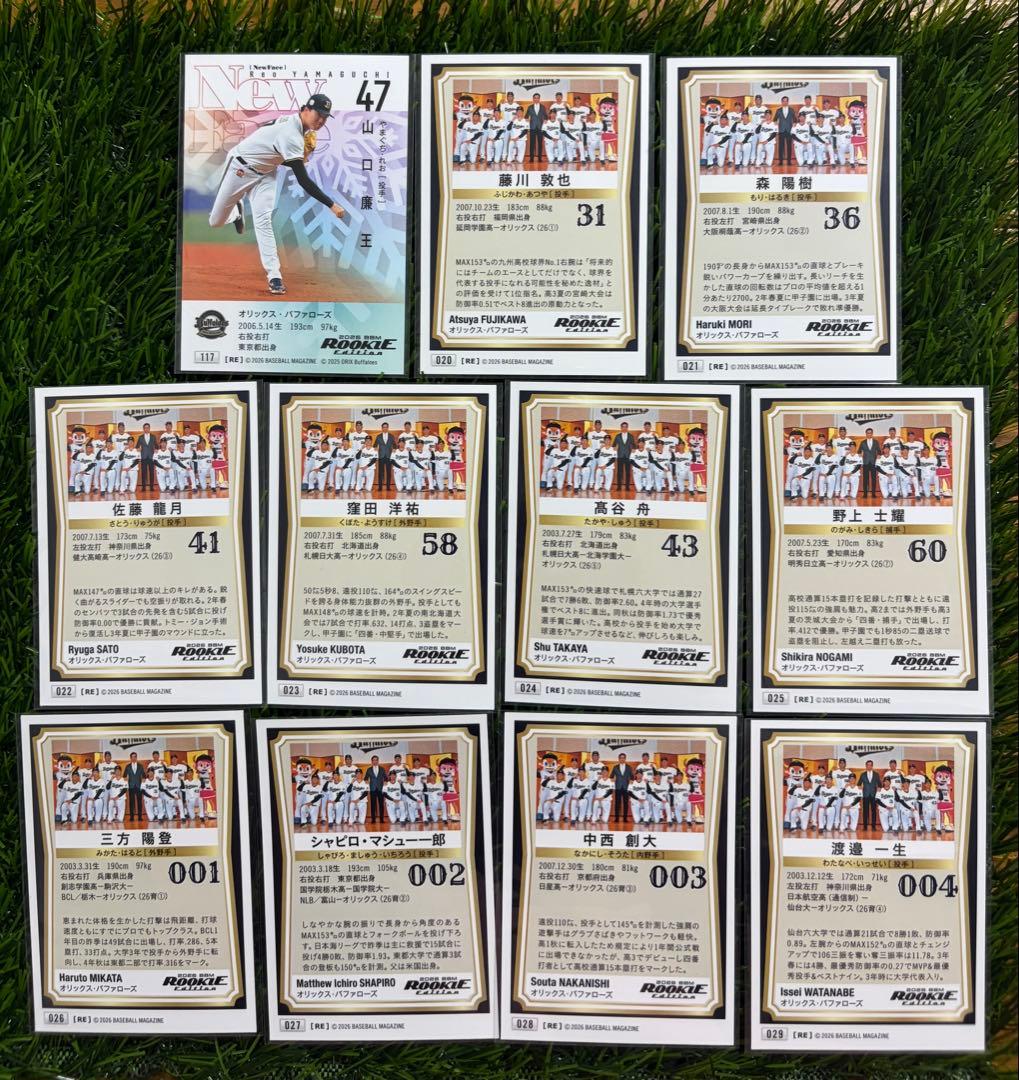 オリックスバファローズ レギュラー11枚 2026 BBM ルーキー
