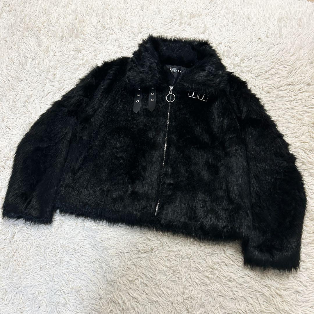 美品✨REFLEM Dリング クロップ ファージャケット FREE ブラック