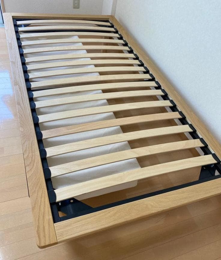 【美品】無印良品 シングルベッドフレーム オーク材 木製脚 帆布収納付き