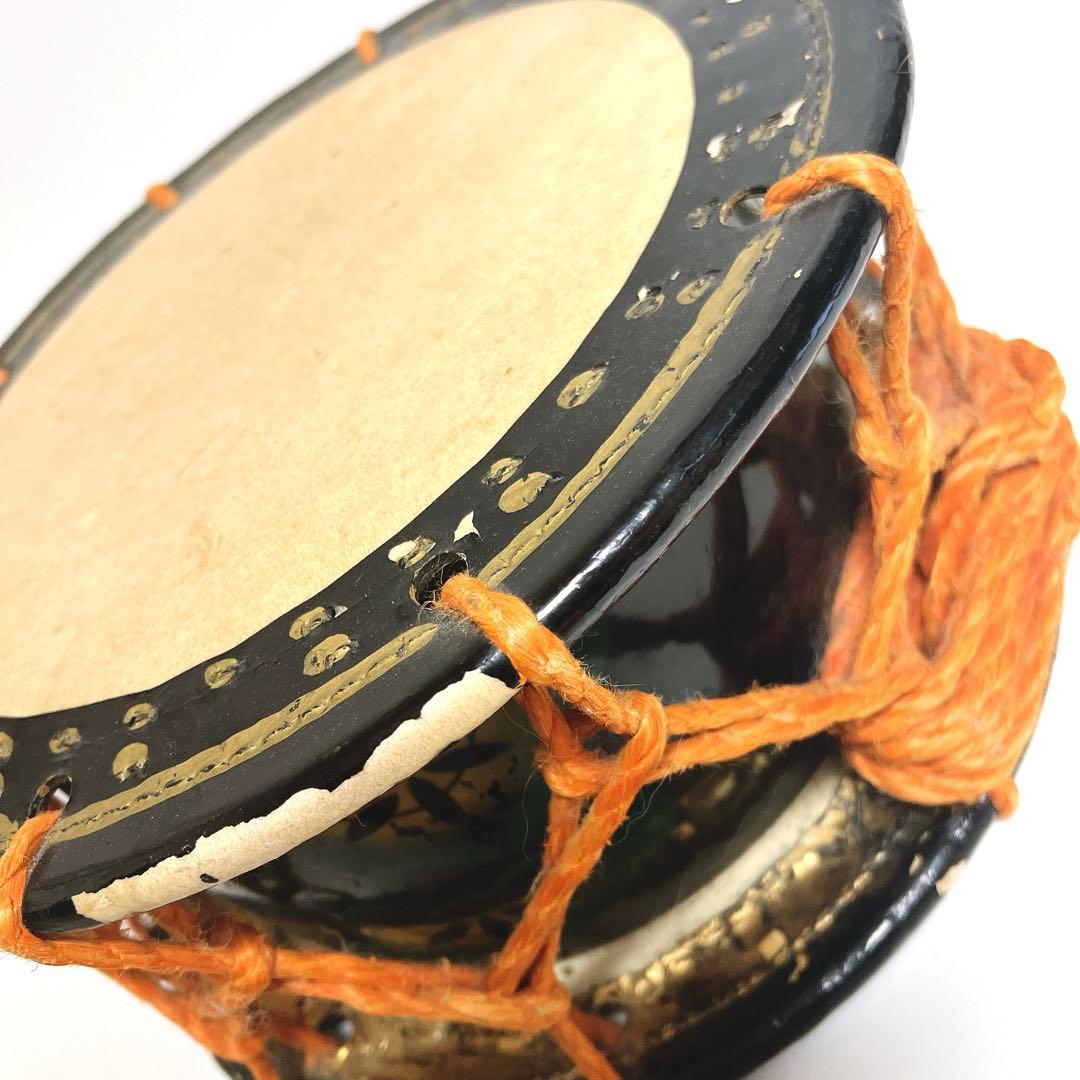 【蒔絵・金彩】締め太鼓　和太鼓 34.5cm×15cm 松絵柄