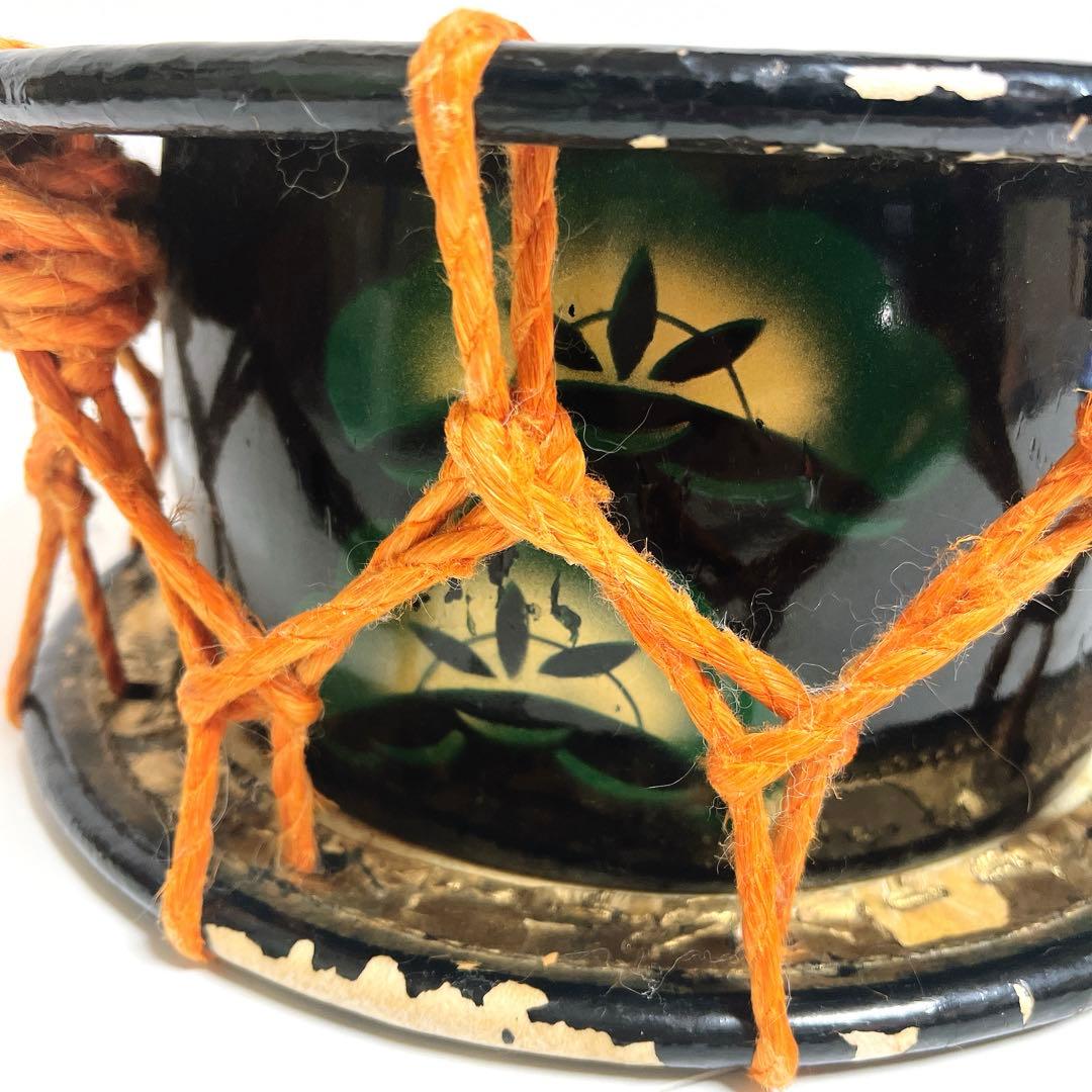 【蒔絵・金彩】締め太鼓　和太鼓 34.5cm×15cm 松絵柄