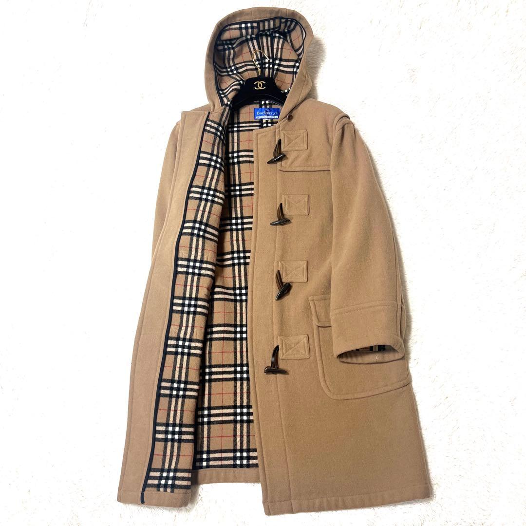 美品☆バーバリーブルーレーベルダッフルコートメガチェック大きいサイズキャメル