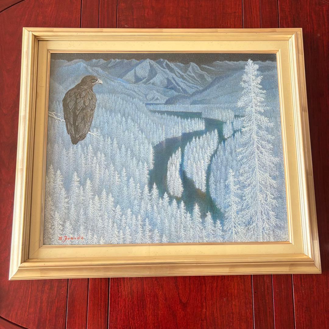 福田實「知床」油彩 F12 額装 油絵 油画