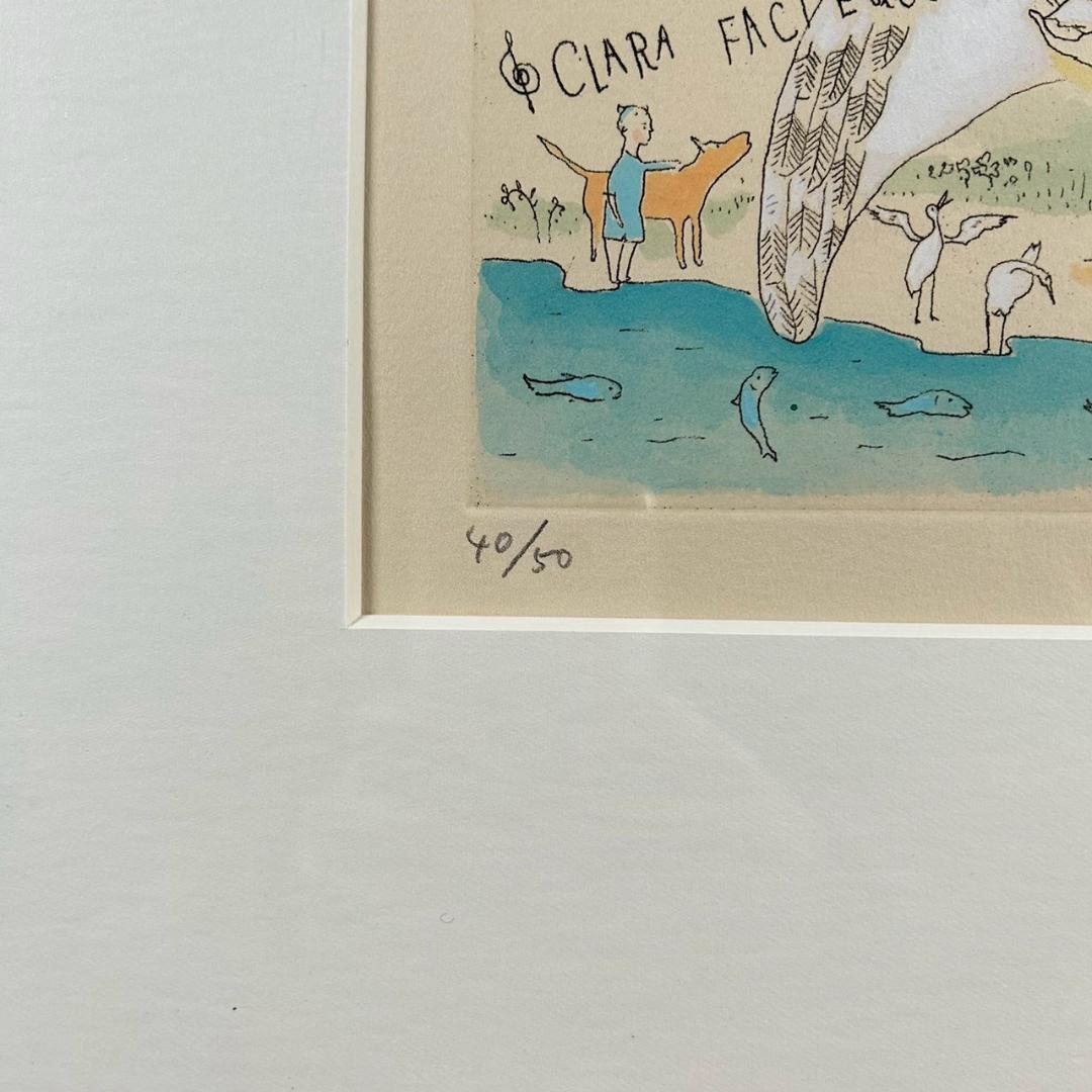 美品 山本容子「声そろえ歌わん」エッチング+手彩色 直筆サイン入り