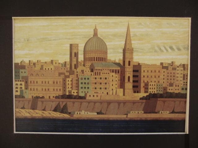 大熊峻、【マルタ島】、希少な画集画、新品高級額 額装付、状態良好