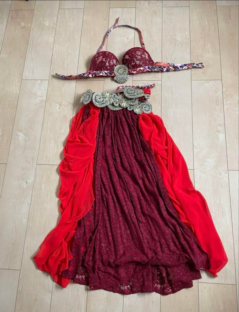 ベリーダンス セットアップ 赤 レース