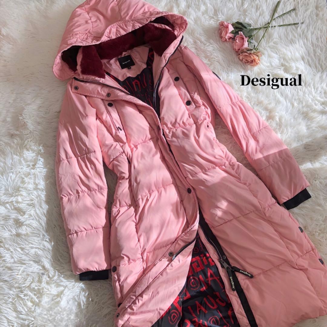 訳あり　デシグアル　中綿　コート　ピンク　サステナブル素材 Desigual｜ベルト付き ロング丈 中綿コート ライトピンク | Rakuten