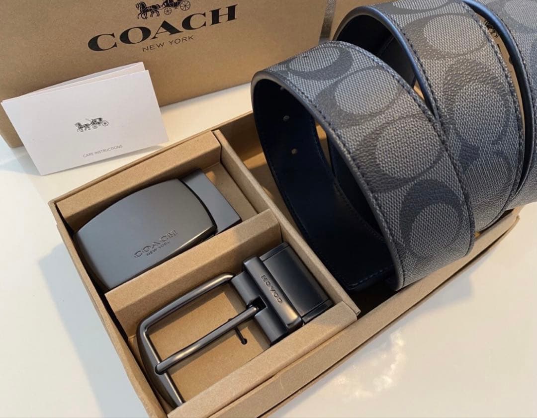 COACHリバーシブル シグネチャーバックル 回転式ワークメンズ ビジネスベルト