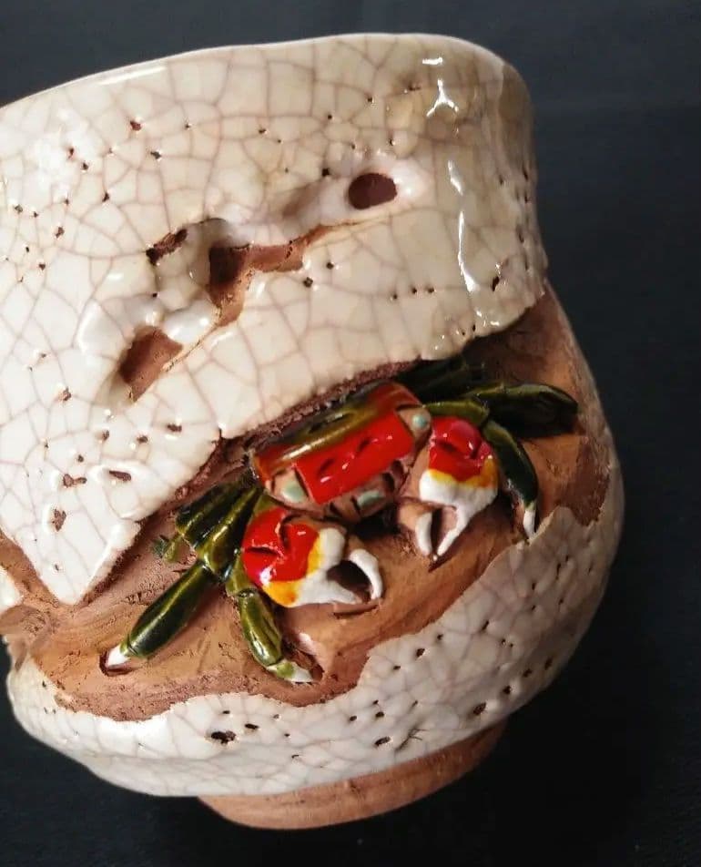 水月焼 天神蟹 茶碗 5客 共箱 /二六焼 楽山焼