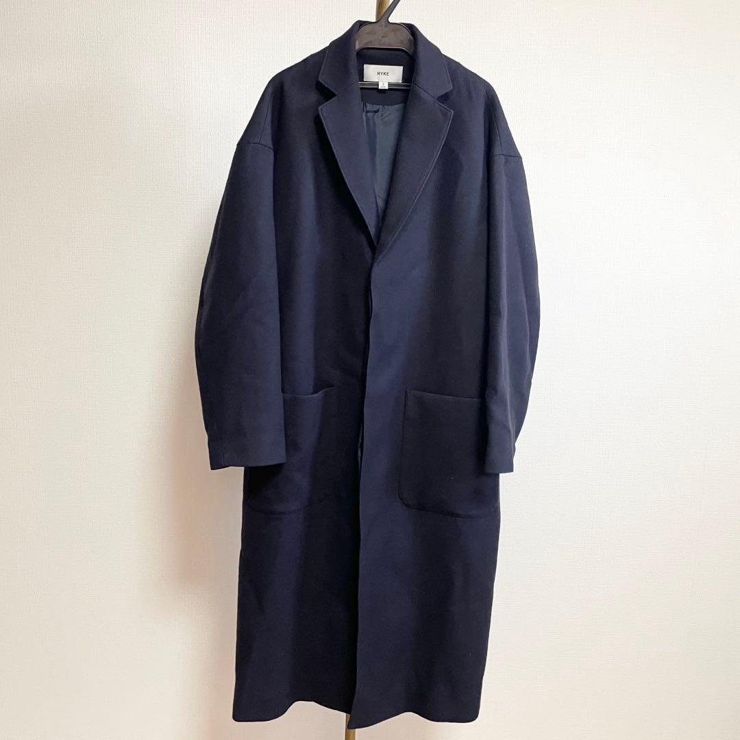 23AW HYKE WOOL SHOP COATウールショップコート ネイビー - メルカリ