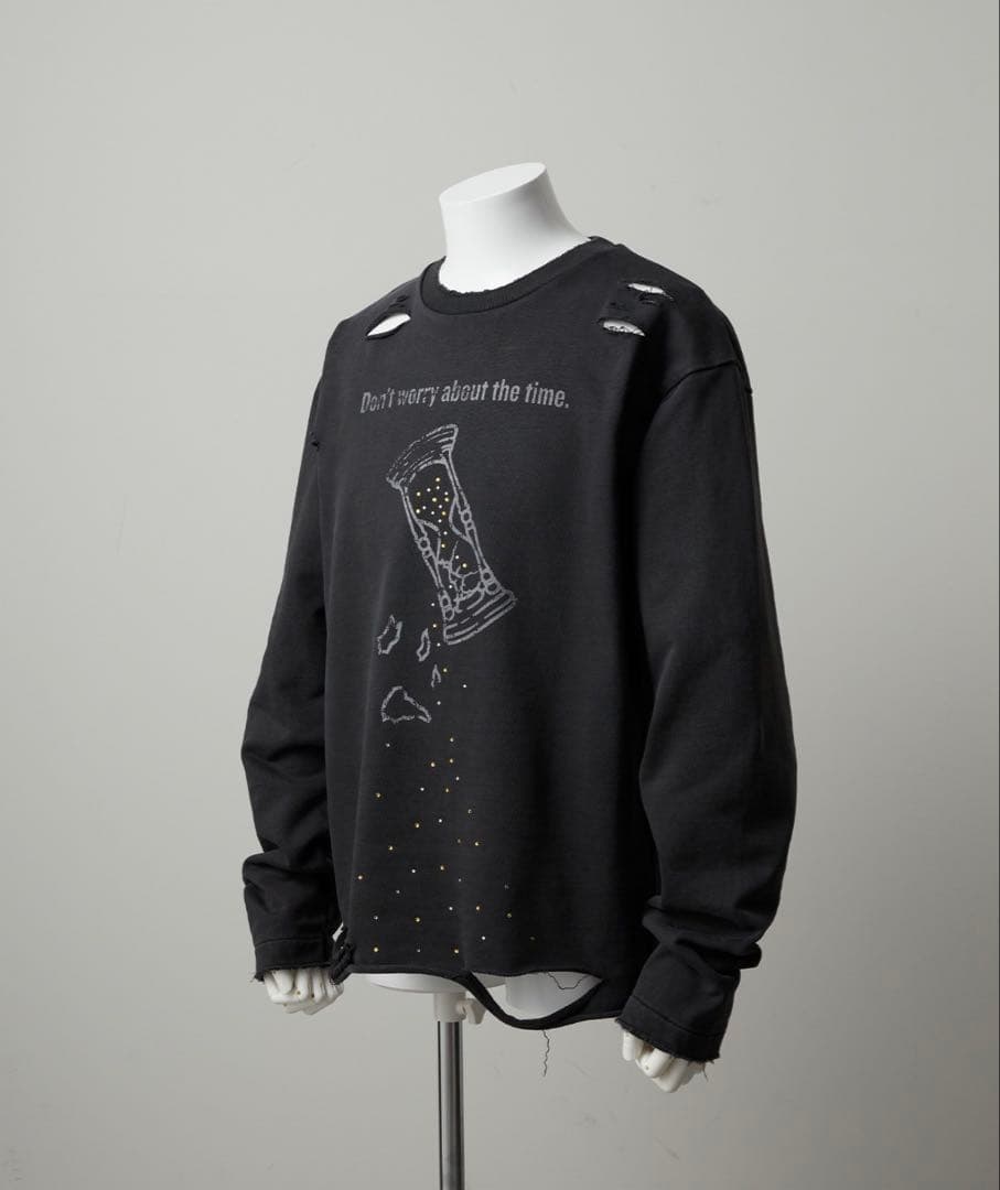 GRANCY】ラインストーンデザイン グラフィックダメージ スウェット