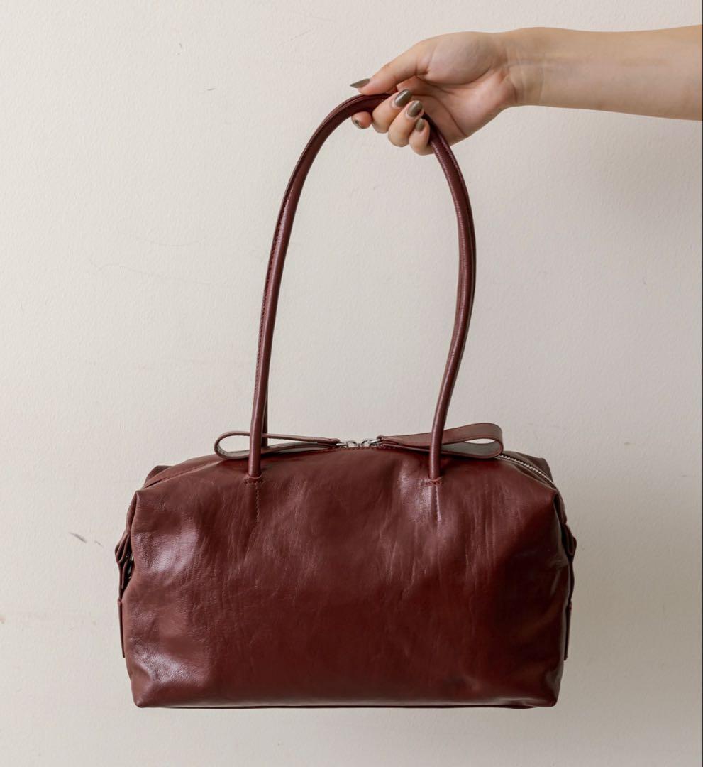 新品 イア パピヨネ ロングハンドルボストンバッグ ボルドー