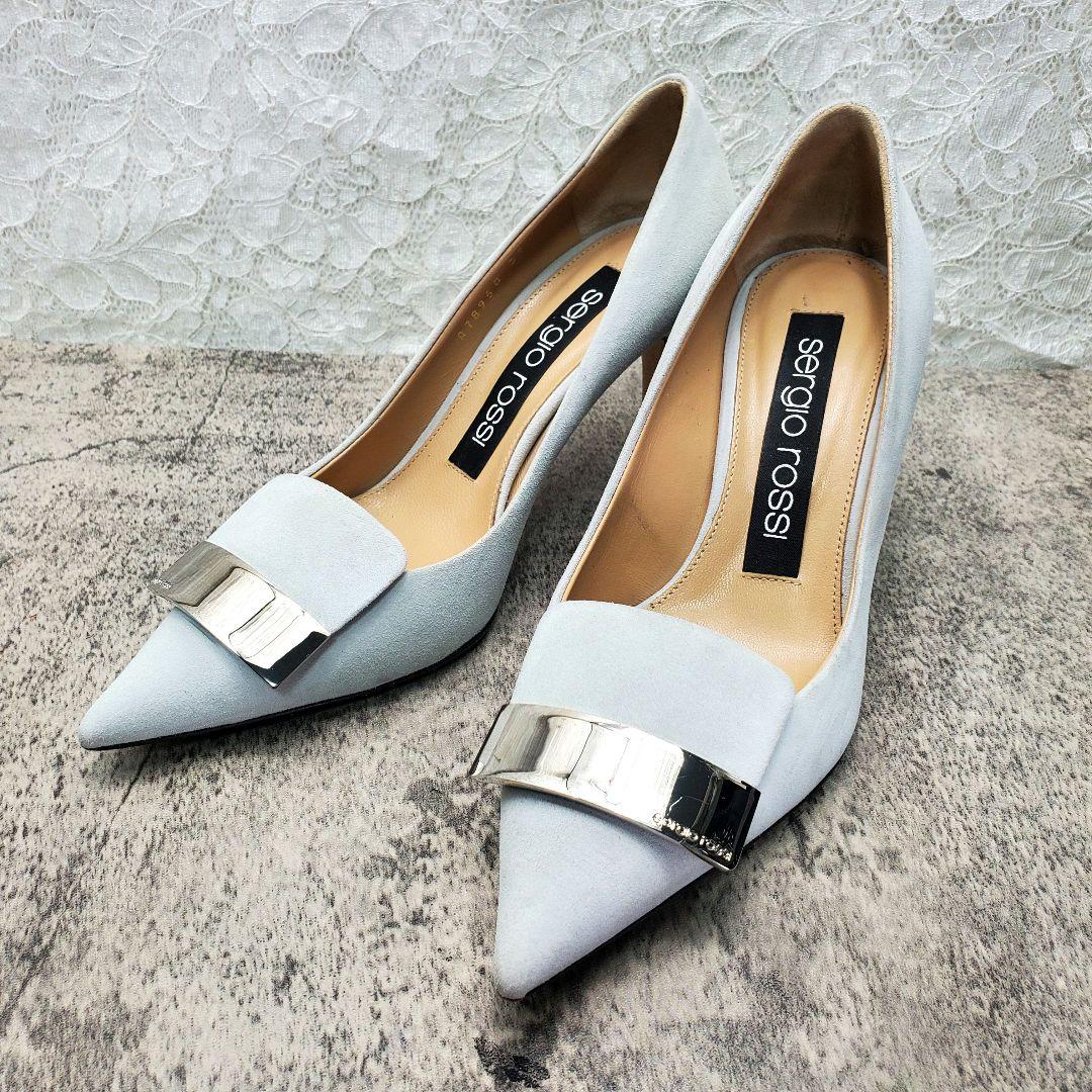 ✨セルジオロッシ✨sr1 パンプス スエード シルバープレート 水色 35.5
