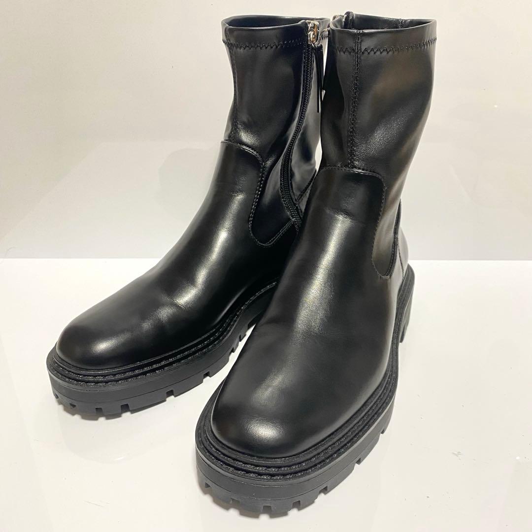 【未使用級】ZARA サイドジップ 厚底トラックソール 24㎝