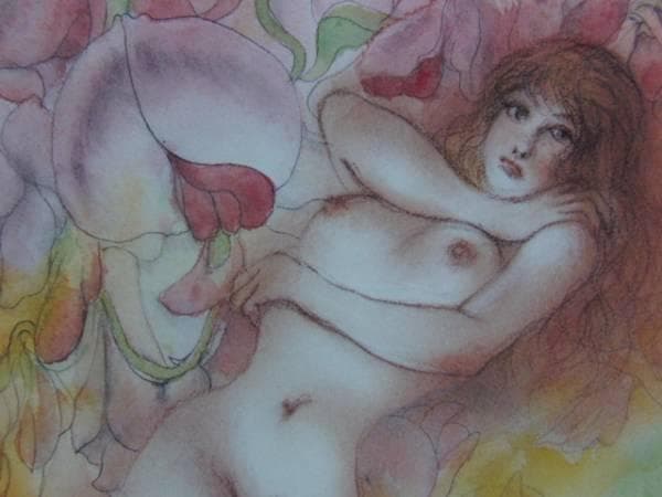 古沢 岩美、スイートピイ、希少画集画、新品額装付