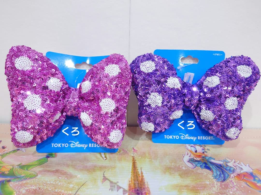 ミニー❤ヘアゴム❤スパンコール❤ピンク・紫♡ディズニー♡リボン❤ヘアポニー♡2点