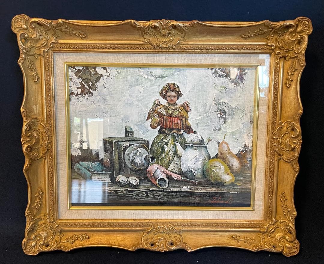 「真作」竹内敏彦『写真機』 静物画　油彩画　額装　サイン有り　F6号