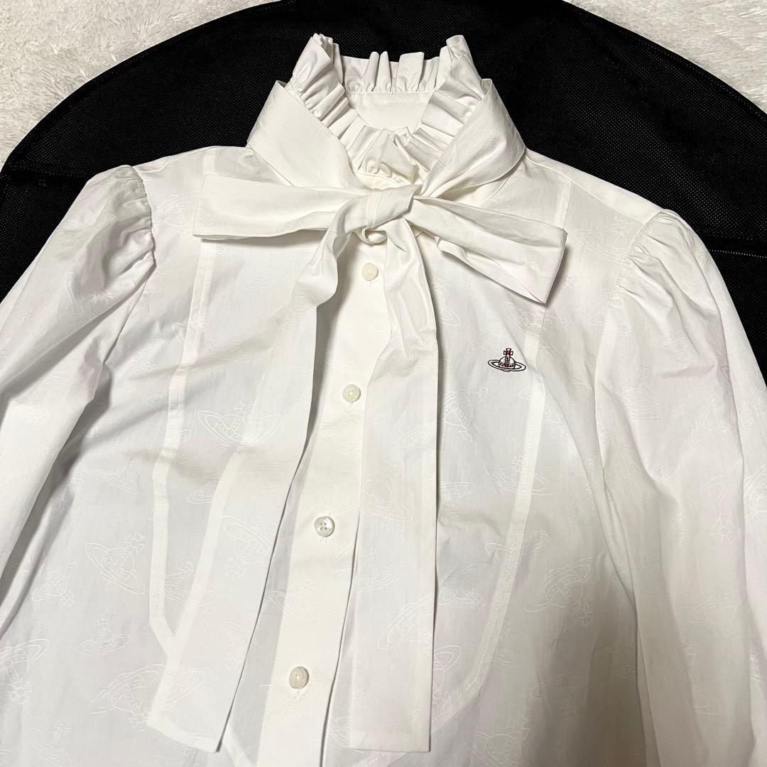 ヴィヴィアンウエストウッド ボウタイ ブラウス フリル襟袖 総柄オーヴ