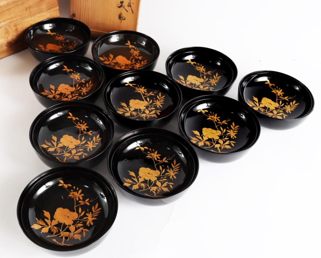 懐石道具 菓子椀 塗椀 吸物椀 漆器 木箱 吸い物椀 木製 高仙才椀 黒 漆 漆塗 瓢箪 磨蒔絵 吸物椀 お椀 食器