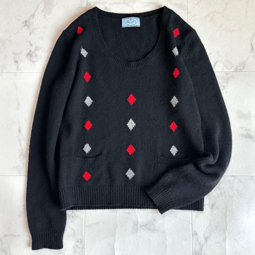 PRADA プラダ カシミヤ100% Uネックニット セーター 40 ブラック