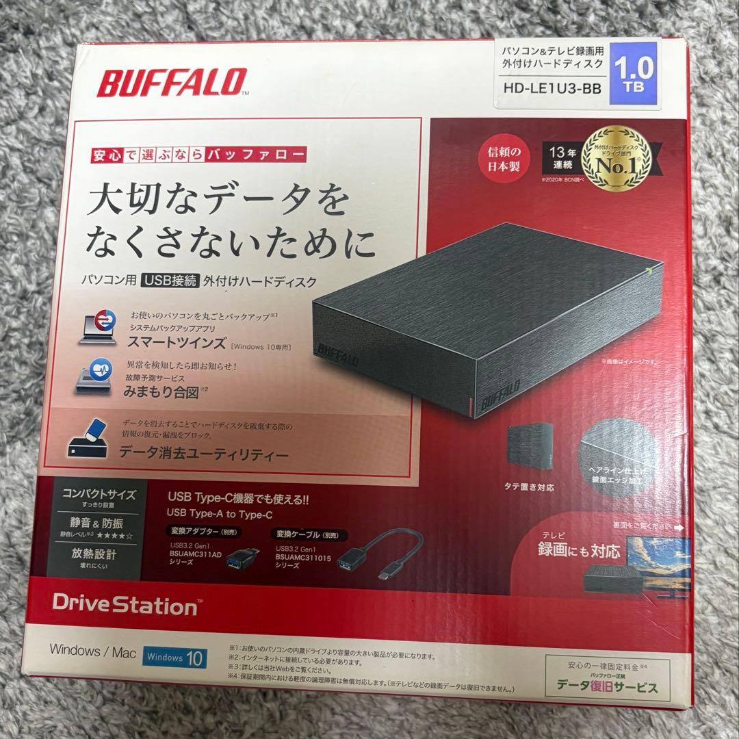 BUFFALO 外付け HDD 1TB HD-LE1U3-BB