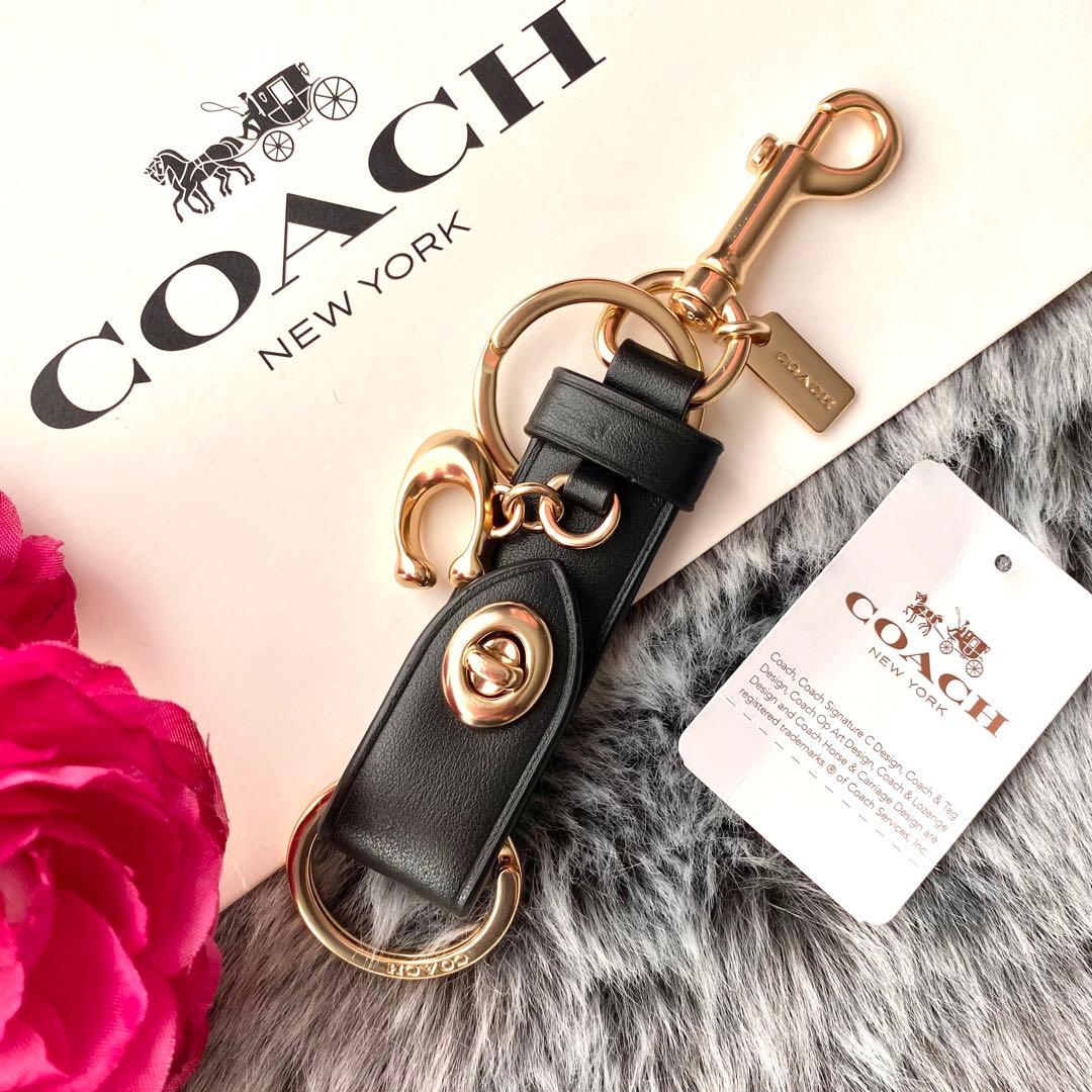 新品☆COACH コーチ　ブラック バッグチャーム トリガースナップ キーリング