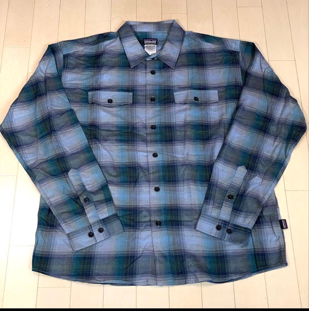 美品！パタゴニア バックショットシャツ 青 オンブレ チェックシャツ