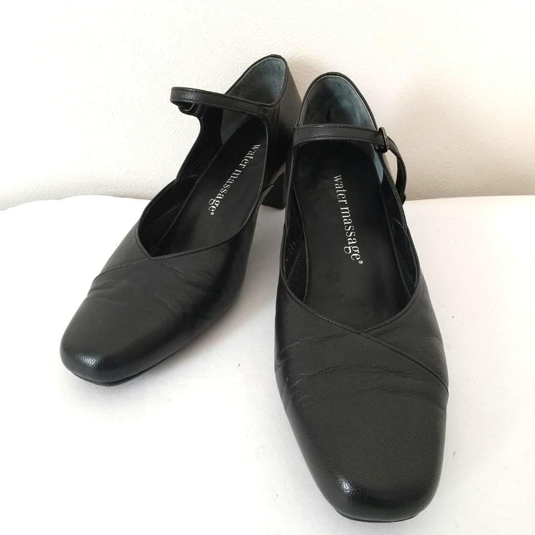 23.5 卑弥呼 ウォーターマッサージ パンプス ストラップ 黒 フォーマル