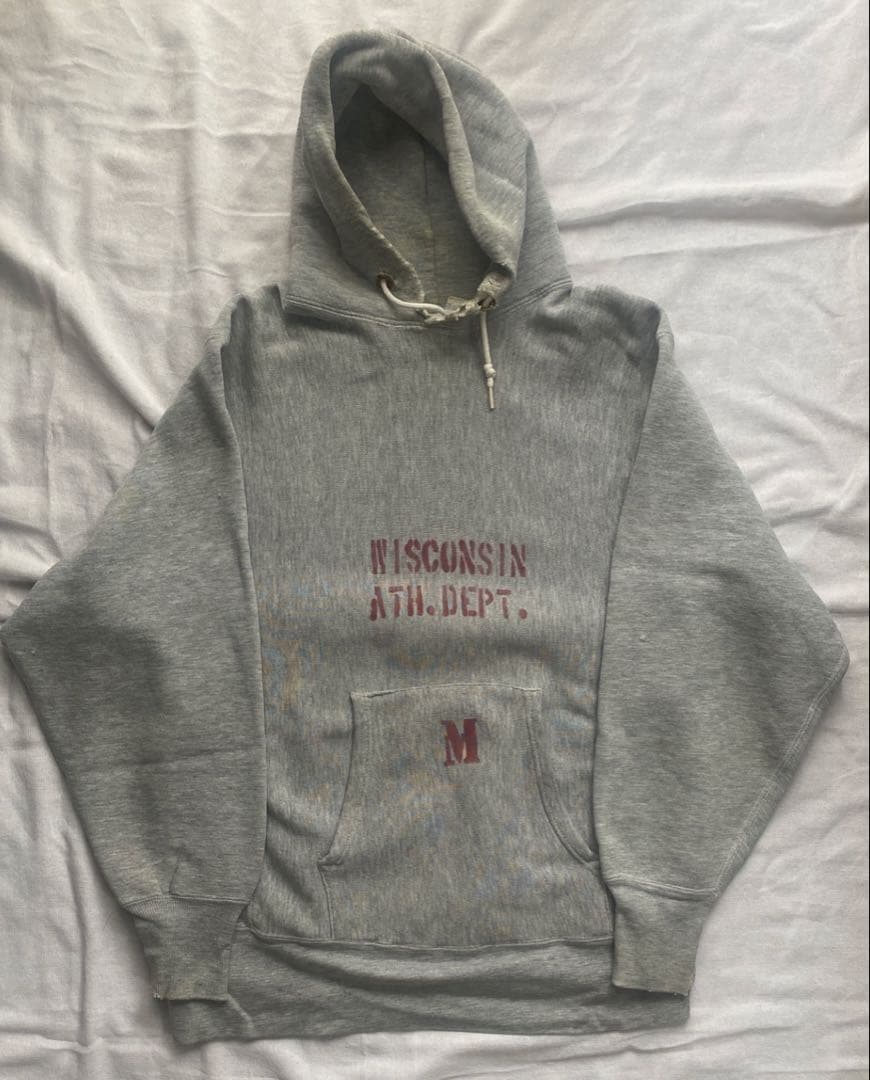 リバースウィーブ 70s 単色タグ パーカー 紐付き Mサイズ ステンシル