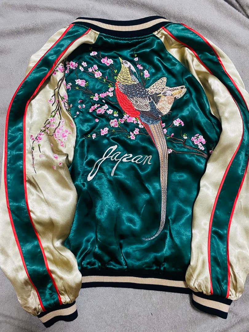 SHINA　美品 日本限定 鳥 スカジャン　サテン unisex ２面用レーヨン