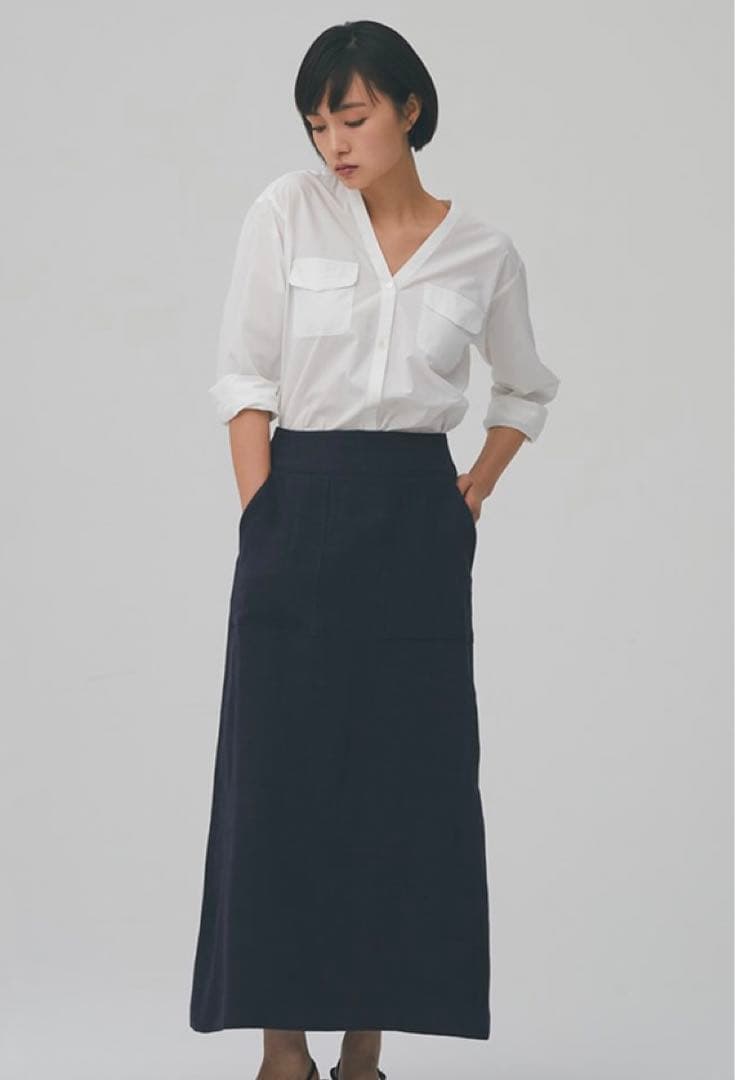 Saqui サキ　リネンスカート　ネイビー　完売品