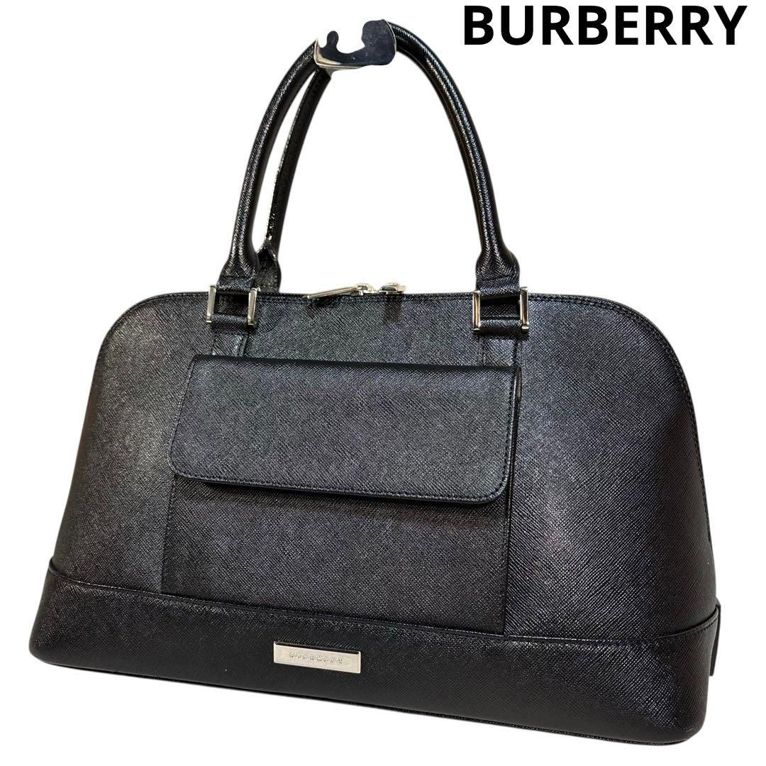 【極美品】希少　BURBERRY サフィアーノ　レザー　ハンドバッグ　ブラック BURBERRY（バーバリー） 極 美品 希少品 ロゴ 刻印 ノバチェック