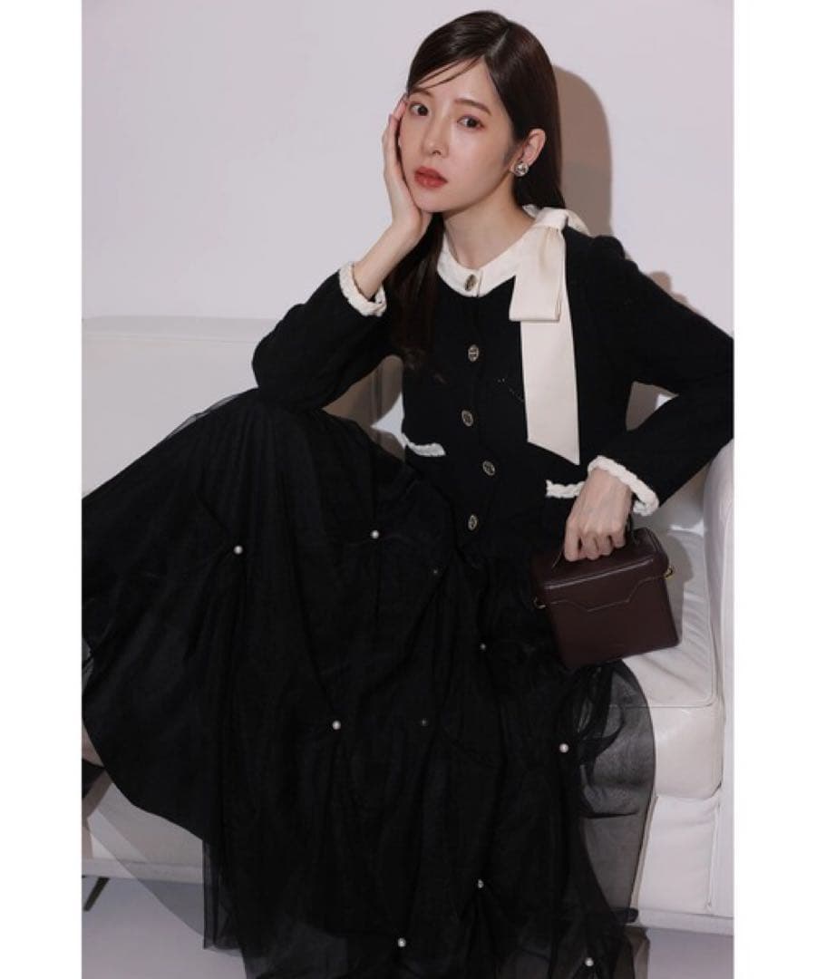 リランドチュール　パールタッキングチュールスカート　黒　S