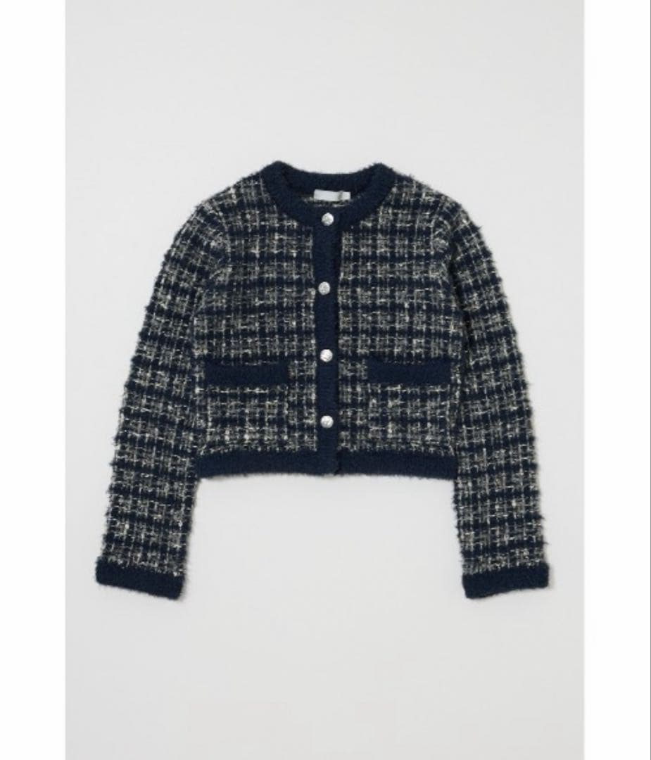 MOUSSY ネイビー ツイードカーディガン