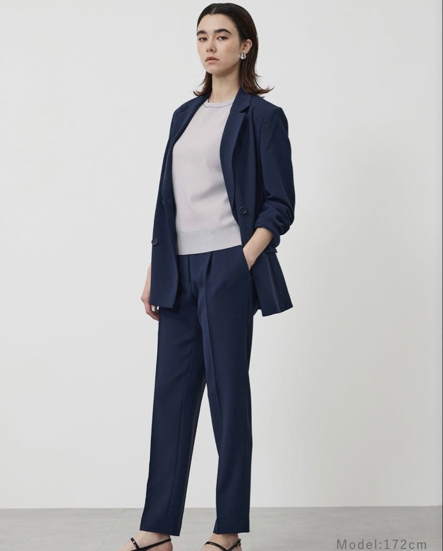 PLST 【丈長め】トリアセブレンドテーパードパンツ Sサイズ ネイビー