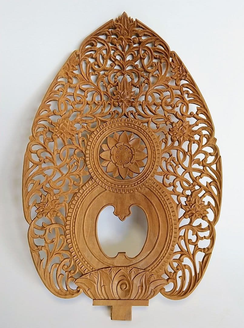 光背(3寸坐像用)#204 宝相華唐草 透し彫 ◆白檀 木彫 仏像付属品