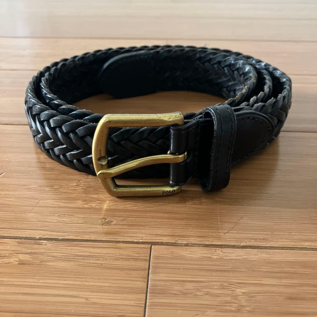 ラルフローレン　メッシュベルト　編み込み　本革