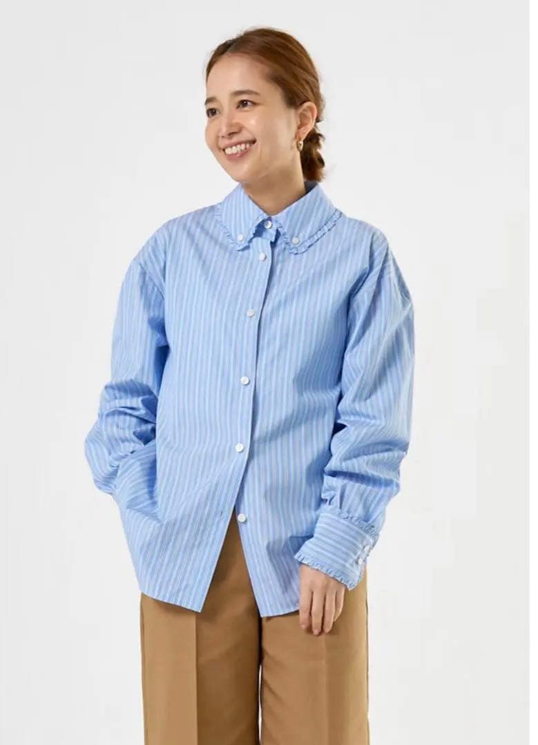 専用yori ストライプ　ブルー　フリル　シャツ　美品　36