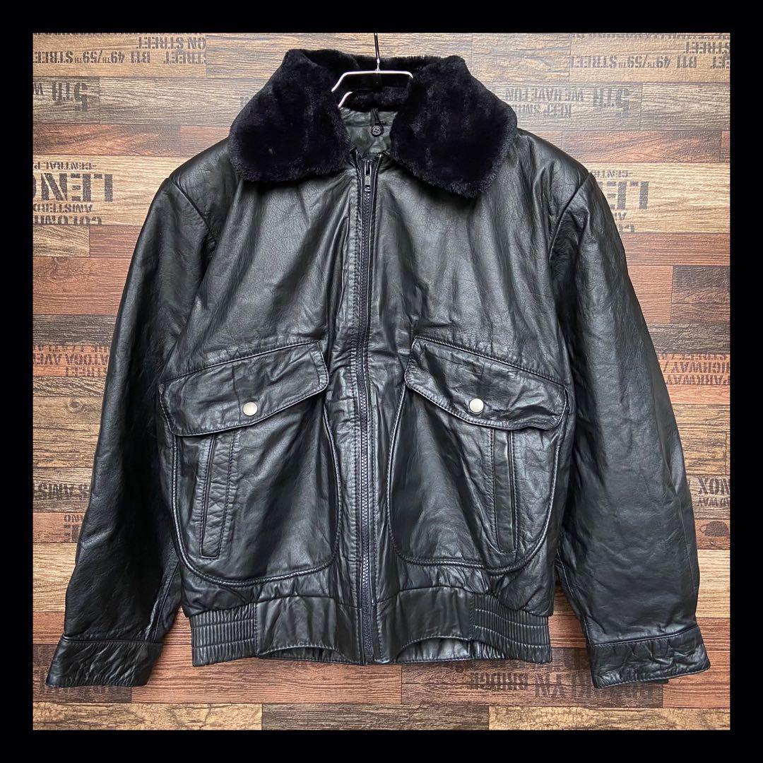 革ジャン レザージャケット 牛革 本革 黒 ヴィンテージ ビンテージ