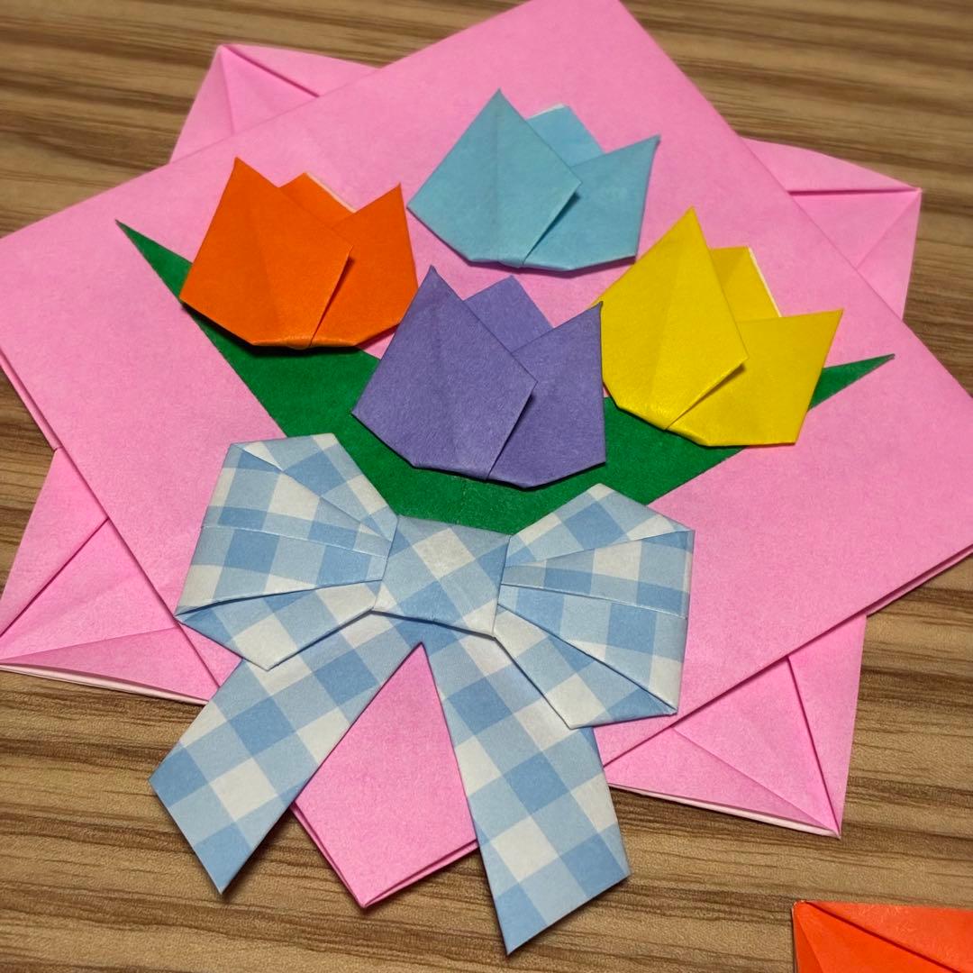 折り紙メダル チューリップ花束 8枚 メッセージカード - メルカリ
