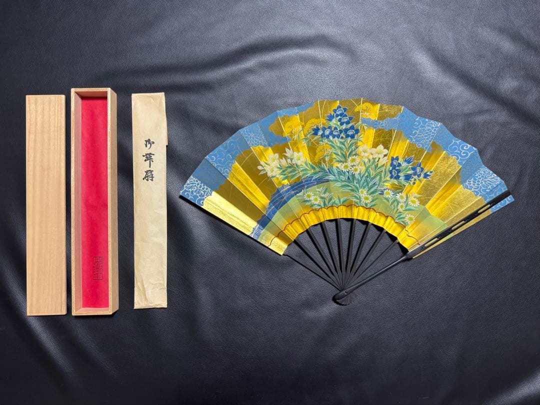 扇子　33.5cm 十松屋福井扇舗　狂女扇　妻紺　秋草図　仕舞扇　能楽　着物