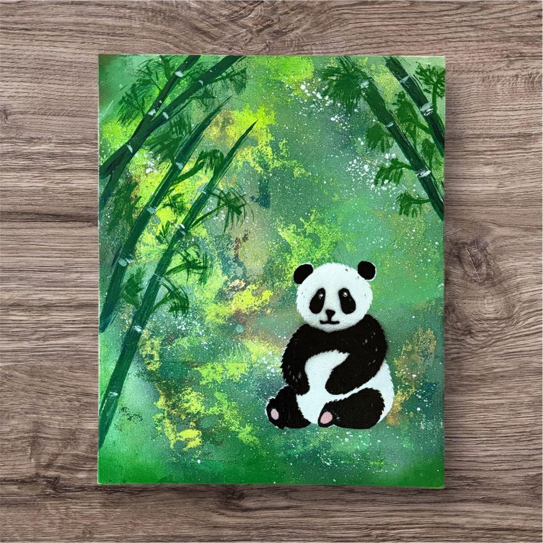 389】スプレーアート パンダ 竹やぶ 動物アート インテリア グリーン
