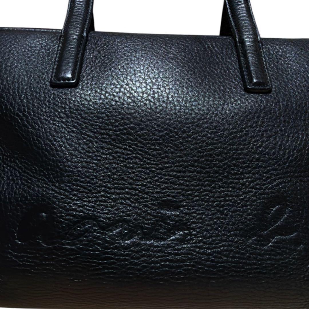 美品 agnes b 本革 2way ミニボストンバッグ エンボスロゴ ブラック